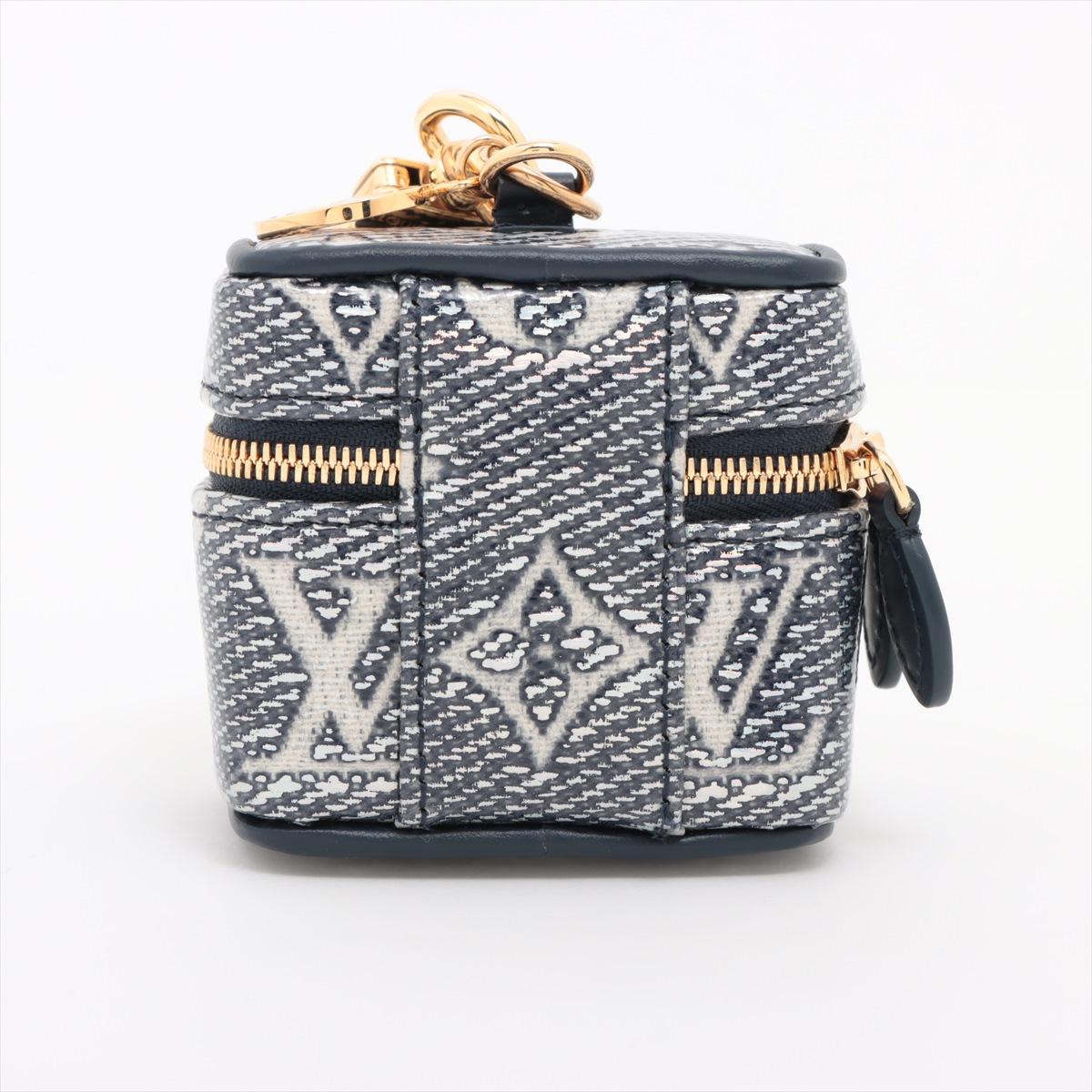 Gray Louis Vuitton Monoglam Denim Micro Vanity Bag Charm Navy Blue For Sale