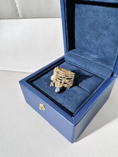 Louis Vuitton Monogram 18K Yellow Gold Pearl Charm Multi-Band Cocktail Ring