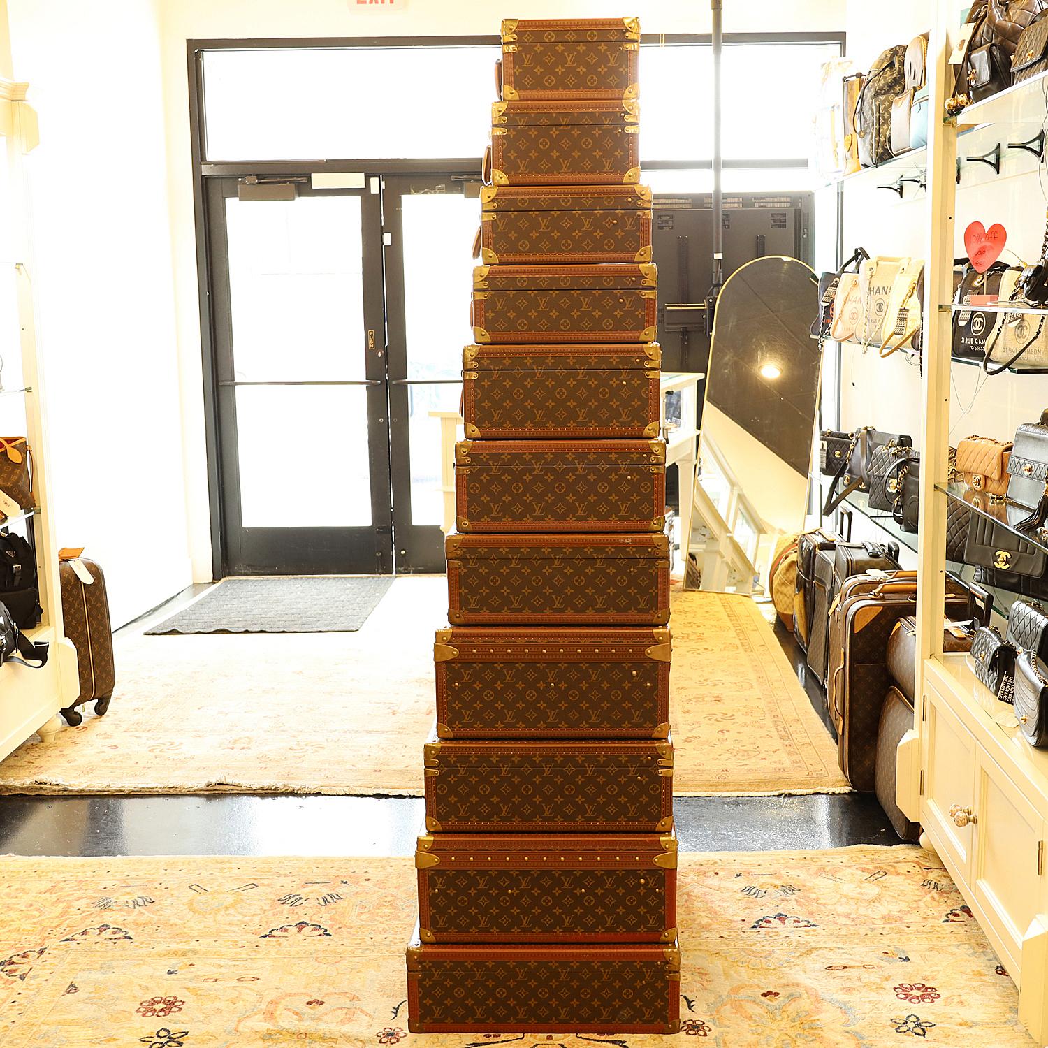 LOUIS VUITTON Monogram Alzer 11 Hard Case Trunk Set Brown im Angebot 5