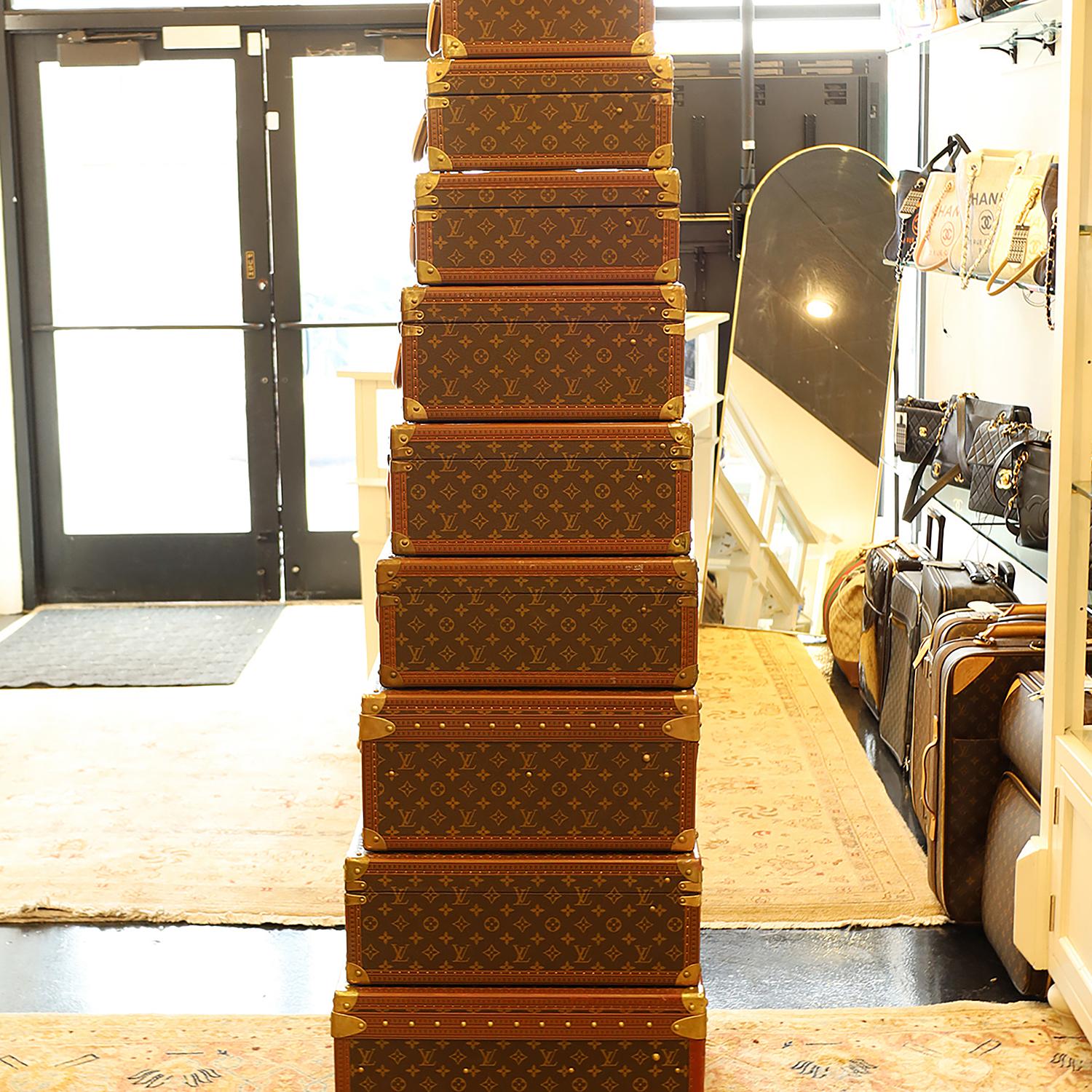 LOUIS VUITTON Monogram Alzer 11 Hard Case Trunk Set Brown im Angebot 4