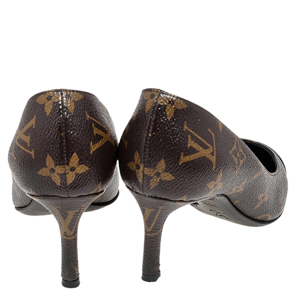 Women's Louis Vuitton Monogram  And Leather Cap Toe Fetish Pointed Toe Pumps Size 35.5