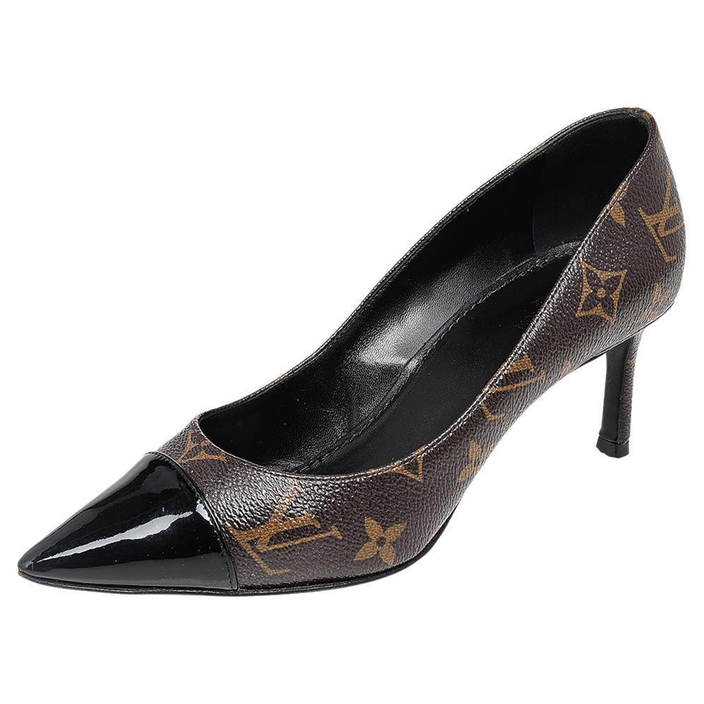 Louis Vuitton Monogram  And Leather Cap Toe Fetish Pointed Toe Pumps Size 35.5