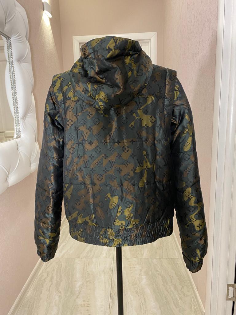 Black Louis Vuitton Monogram Army Green Jacket with Hoodie For Sale