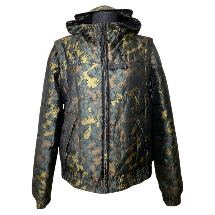 Louis Vuitton Monogram Army Green Jacket with Hoodie For Sale