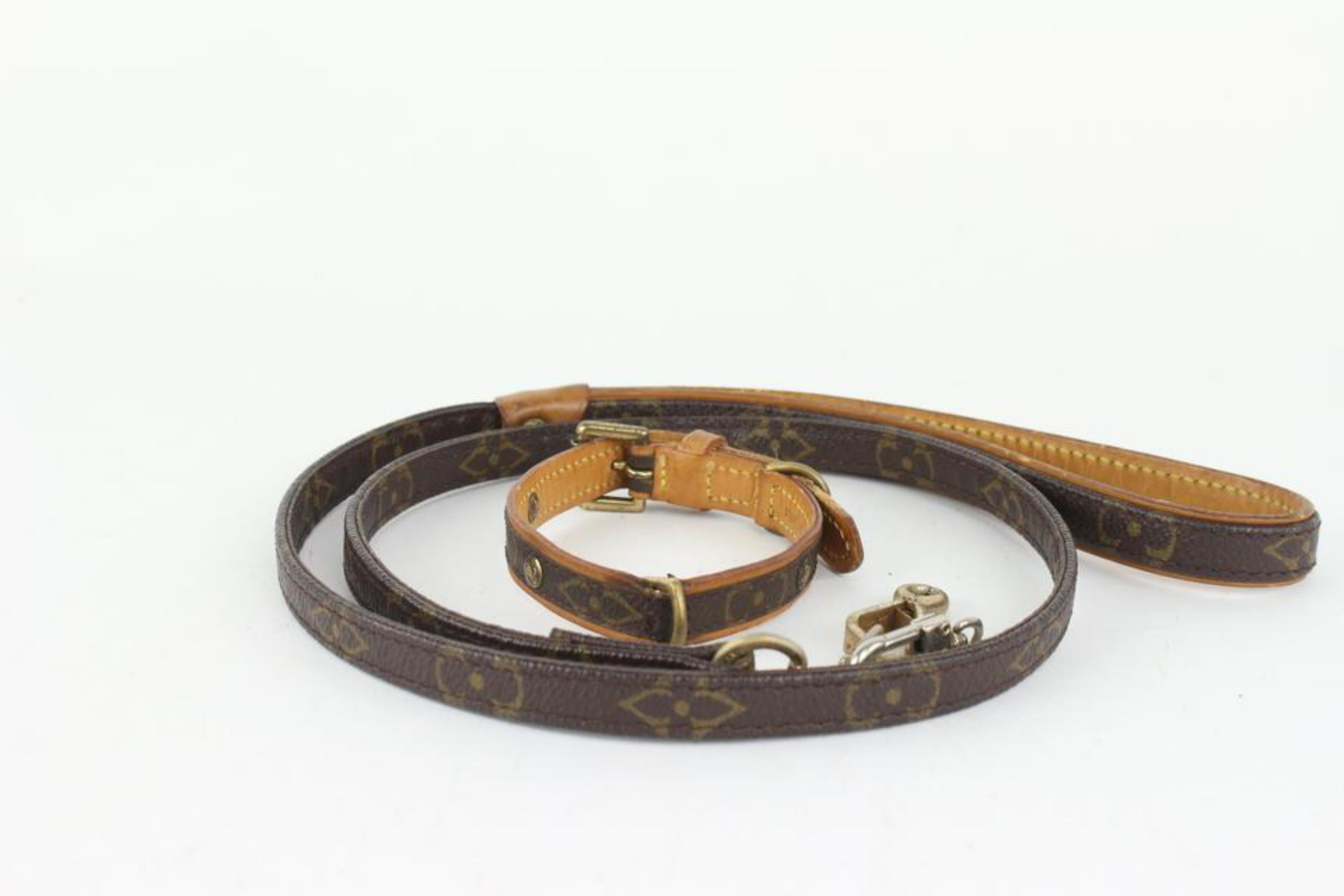 Brown Louis Vuitton Monogram Baxter Leash and Collar Set 1012lv33 For Sale