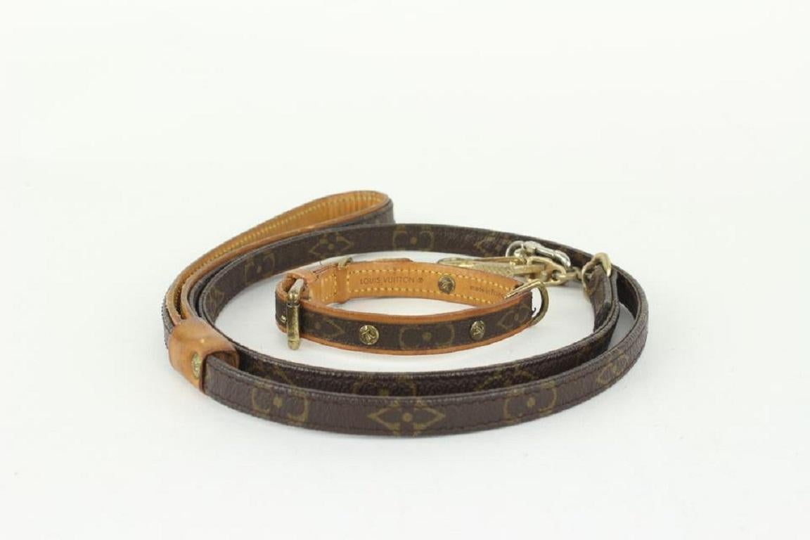 Louis Vuitton Monogram Baxter Leash and Collar Set 1012lv33 In Good Condition For Sale In Dix hills, NY
