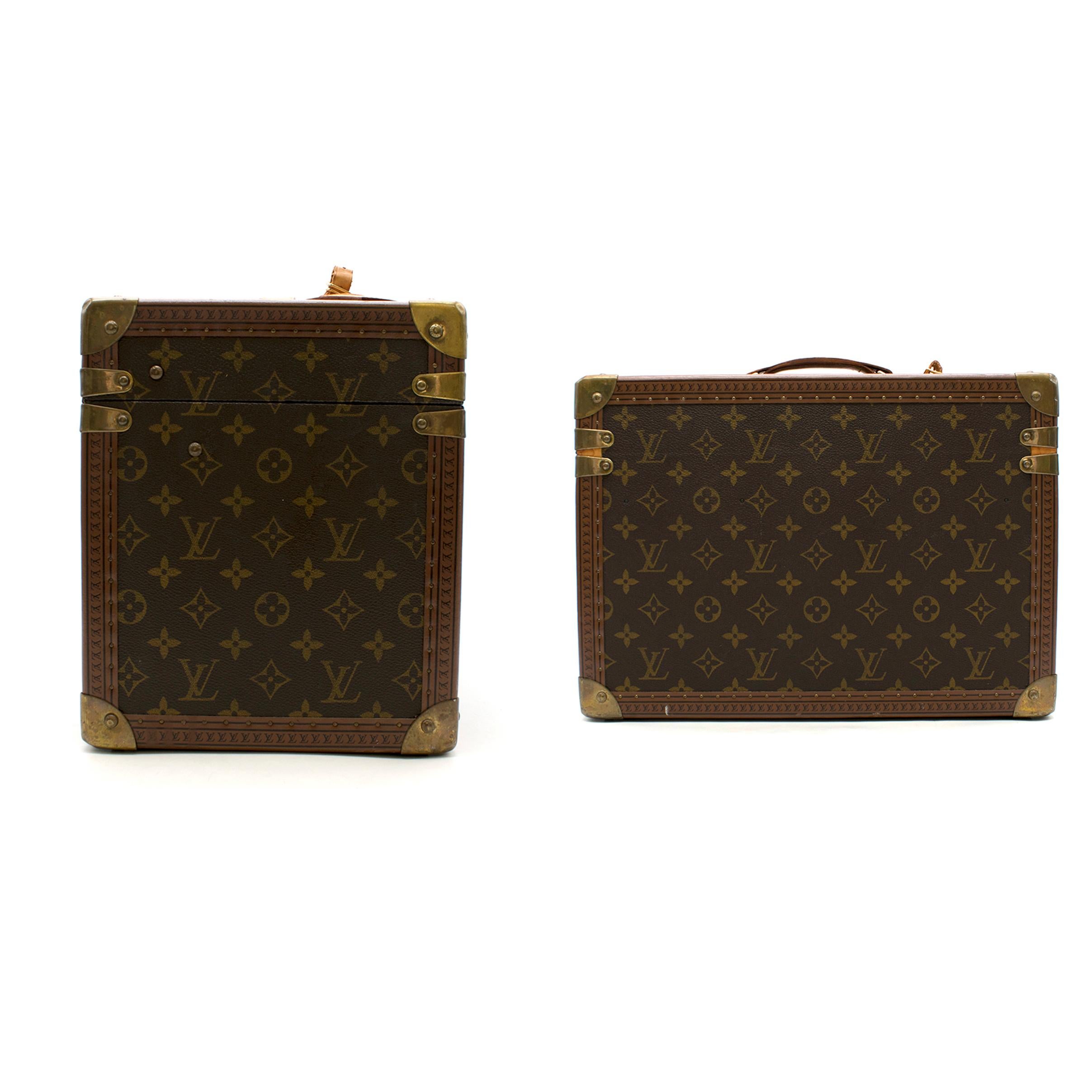Louis Vuitton Monogram Canvas Beauty Trunk

-Monogram canvas beauty trunk
-Brass hardware
-One leather top handle with luggage tag
-Beige leather lining
-Push clasp closure with key lock fastening
-Two main interior parts with leather straps for