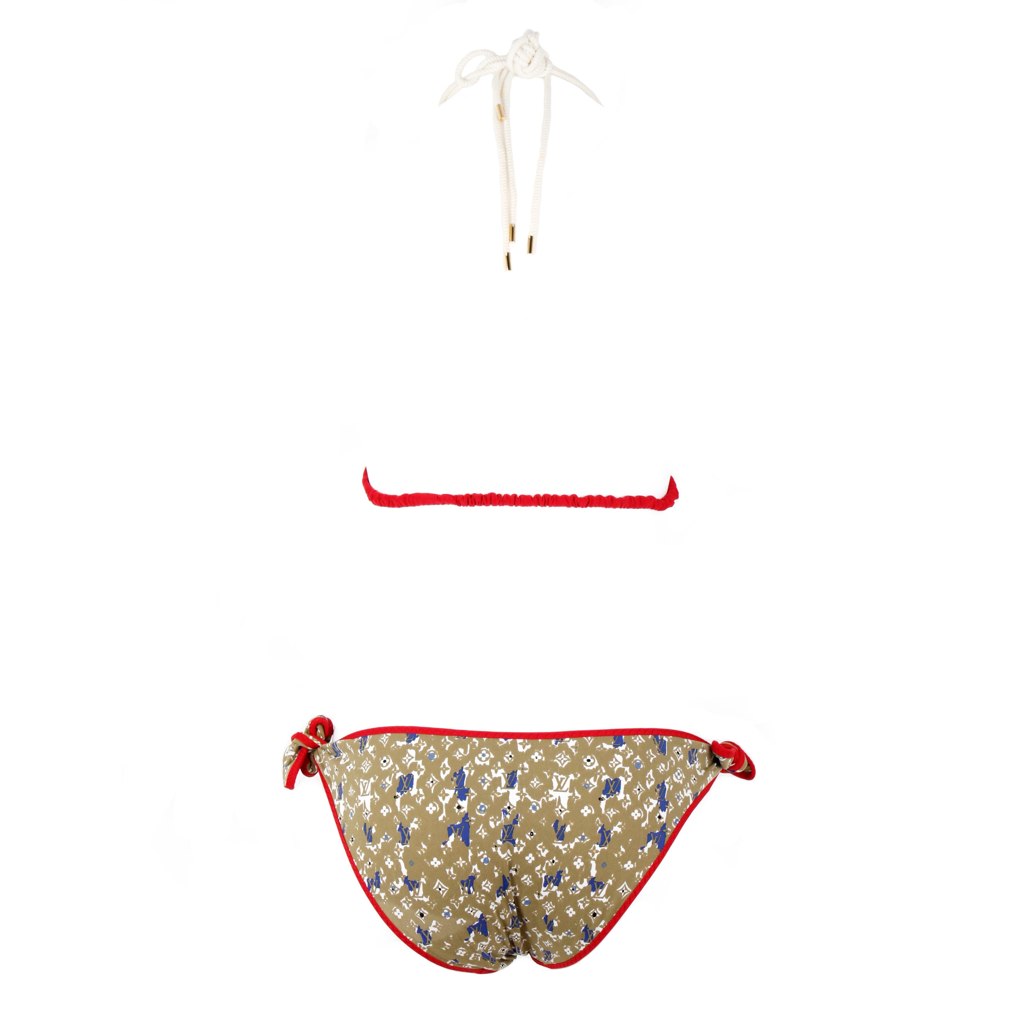 Louis Vuitton Bikini mit mehrfarbigen Monogrammen und goldenen Verzierungen.

Oberteilgröße: 38 FR 
Untere Größe: 40 FR

Bedingung: 
Wirklich gut.