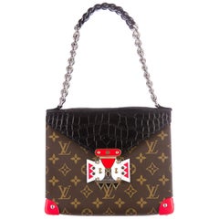 Louis Vuitton Monogram Black Crocodile Evening Chain Shoulder Flap Bag in Box