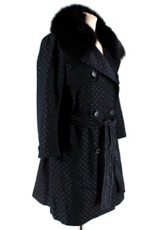 Louis Vuitton Monogram Black Trench Coat with Fox Fur Collar - Size US 4