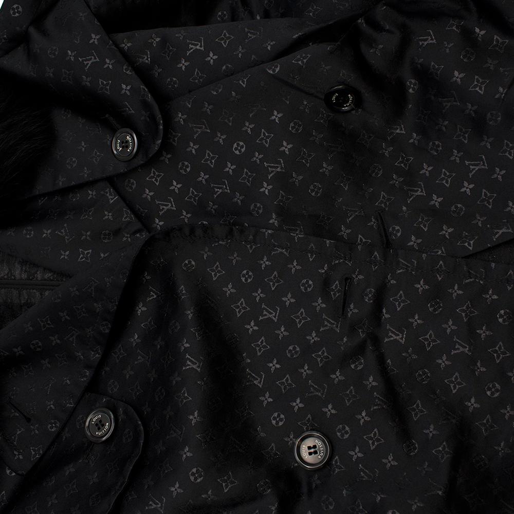 Louis Vuitton Monogram Black Trench Coat with Fox Fur Collar - Size US 4 1