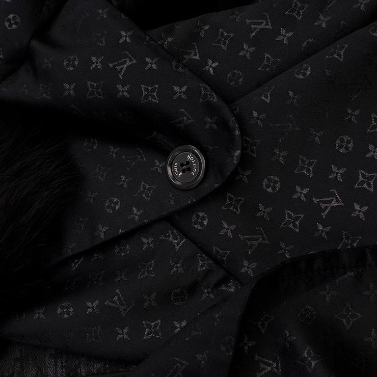 Louis Vuitton Monogram Black Trench Coat with Fox Fur Collar