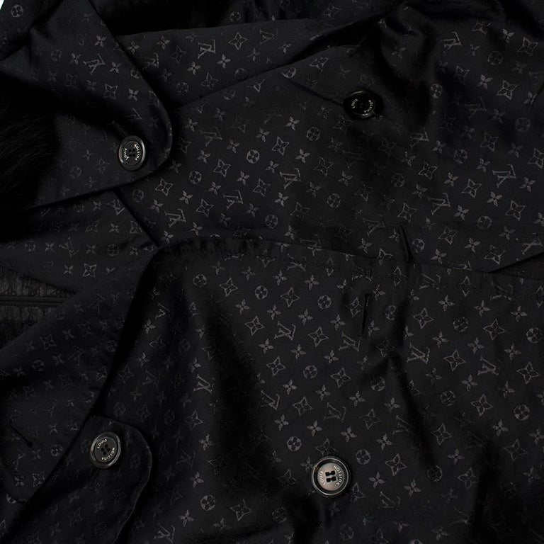 Louis Vuitton Monogram Black Trench Coat with Fox Fur Collar - Size US 4