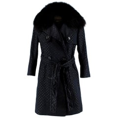 Louis Vuitton Monogram Black Trench Coat with Fox Fur Collar - Size US 4 at  1stDibs