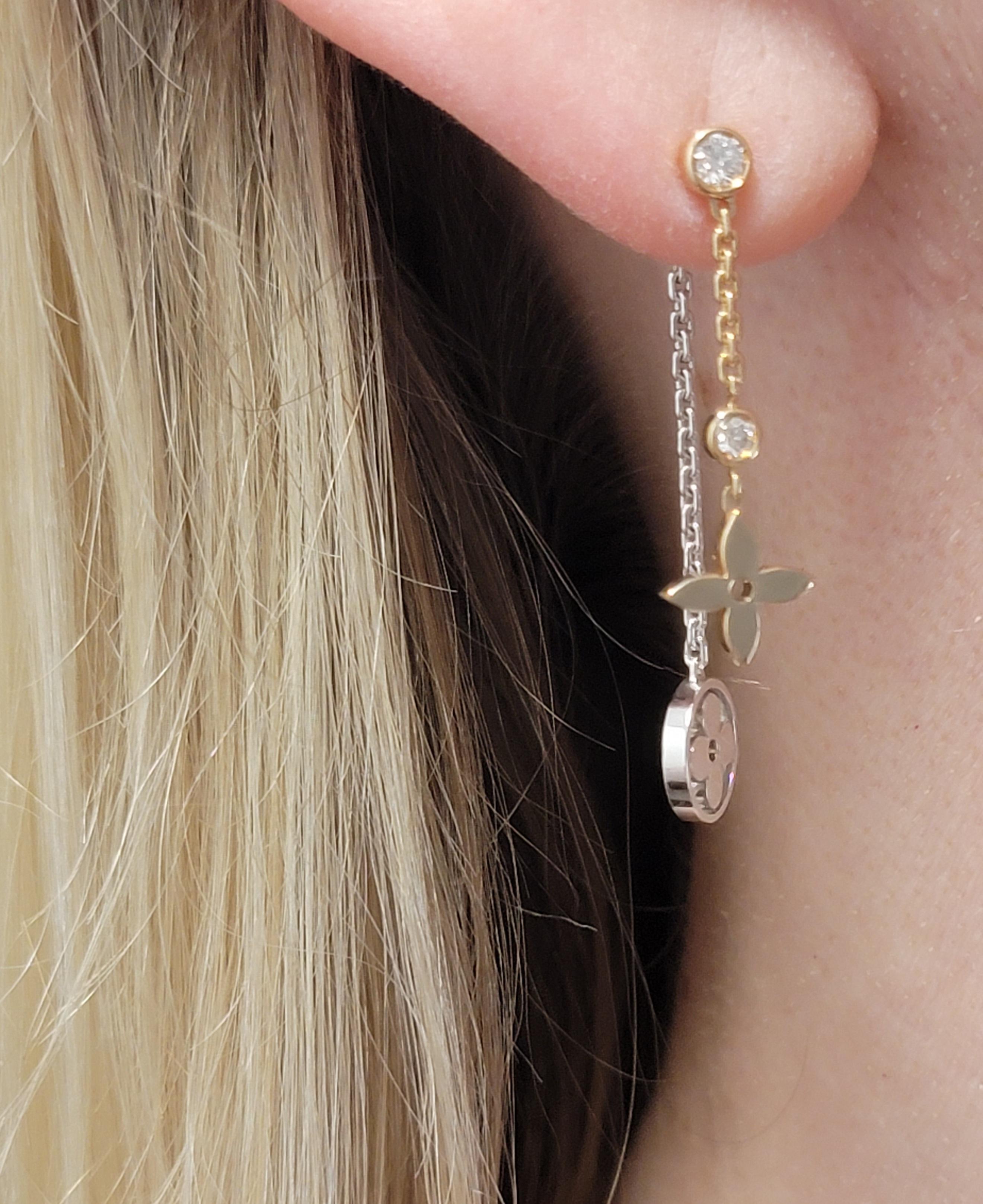 Louis Vuitton Monogram Blossom Long Dangle Earrings with Diamonds Tri-Tone Gold 5