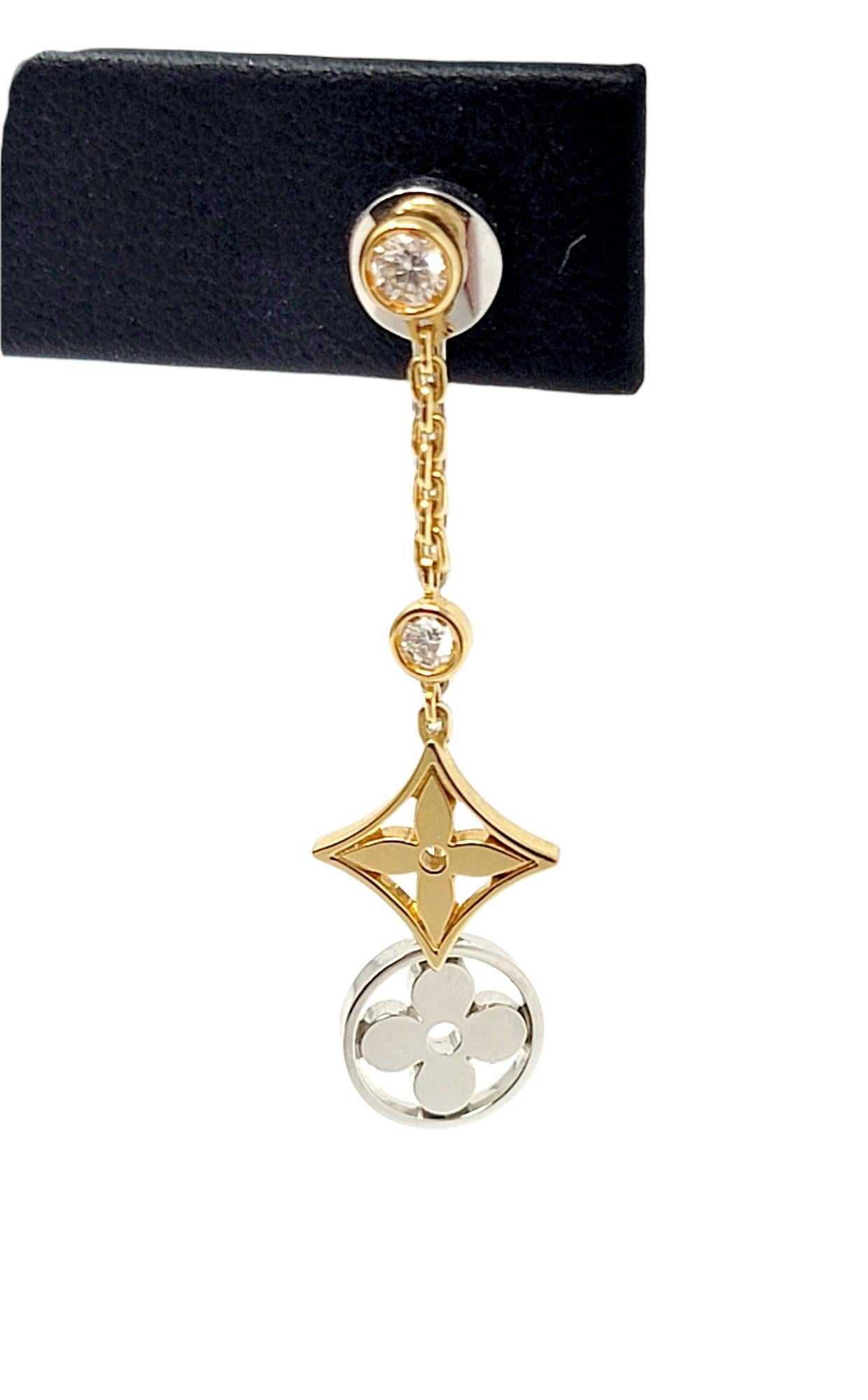 Contemporary Louis Vuitton Monogram Blossom Long Dangle Earrings with Diamonds Tri-Tone Gold