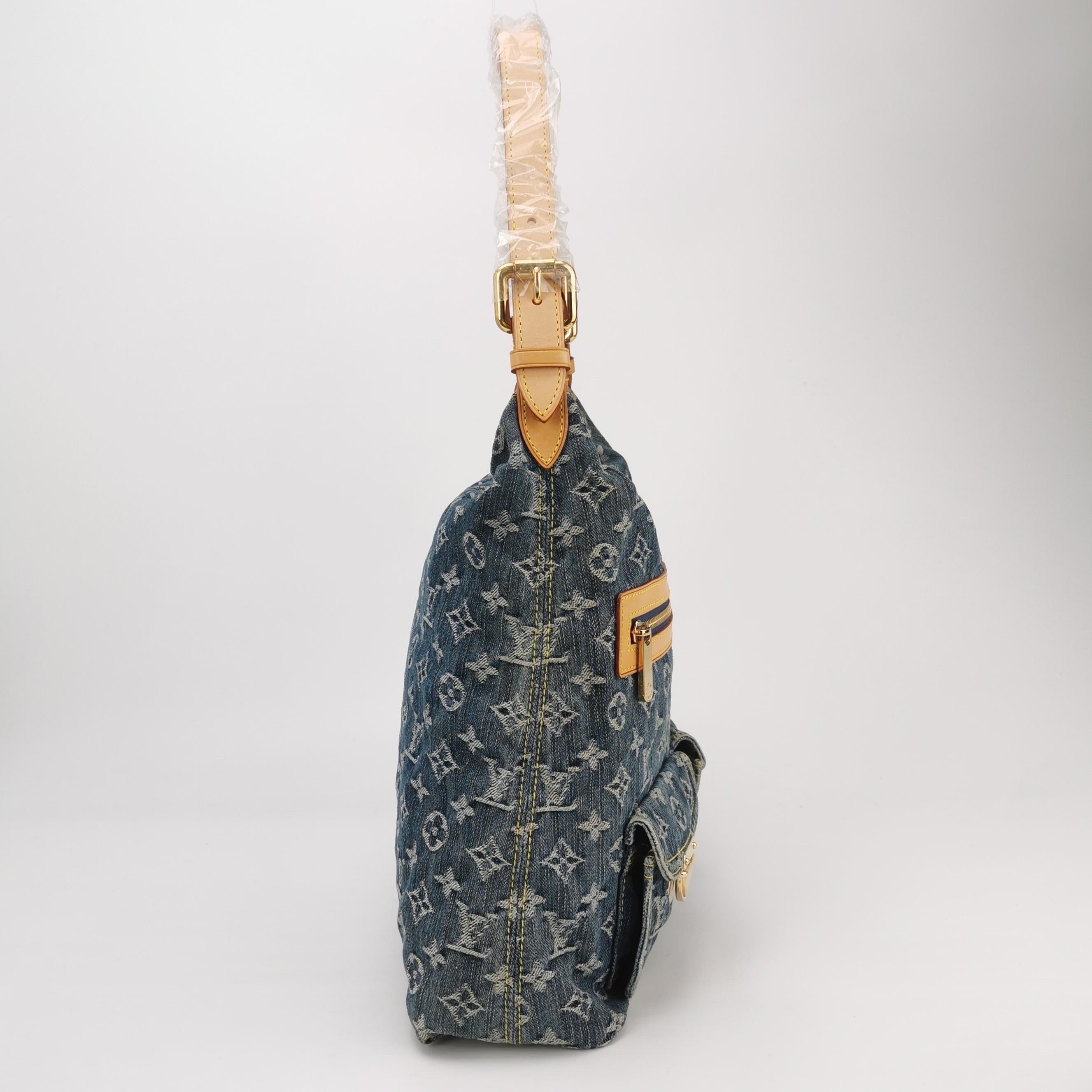 Black Louis Vuitton Monogram Blue Denim Baggy GM Large Shoulder Bag For Sale