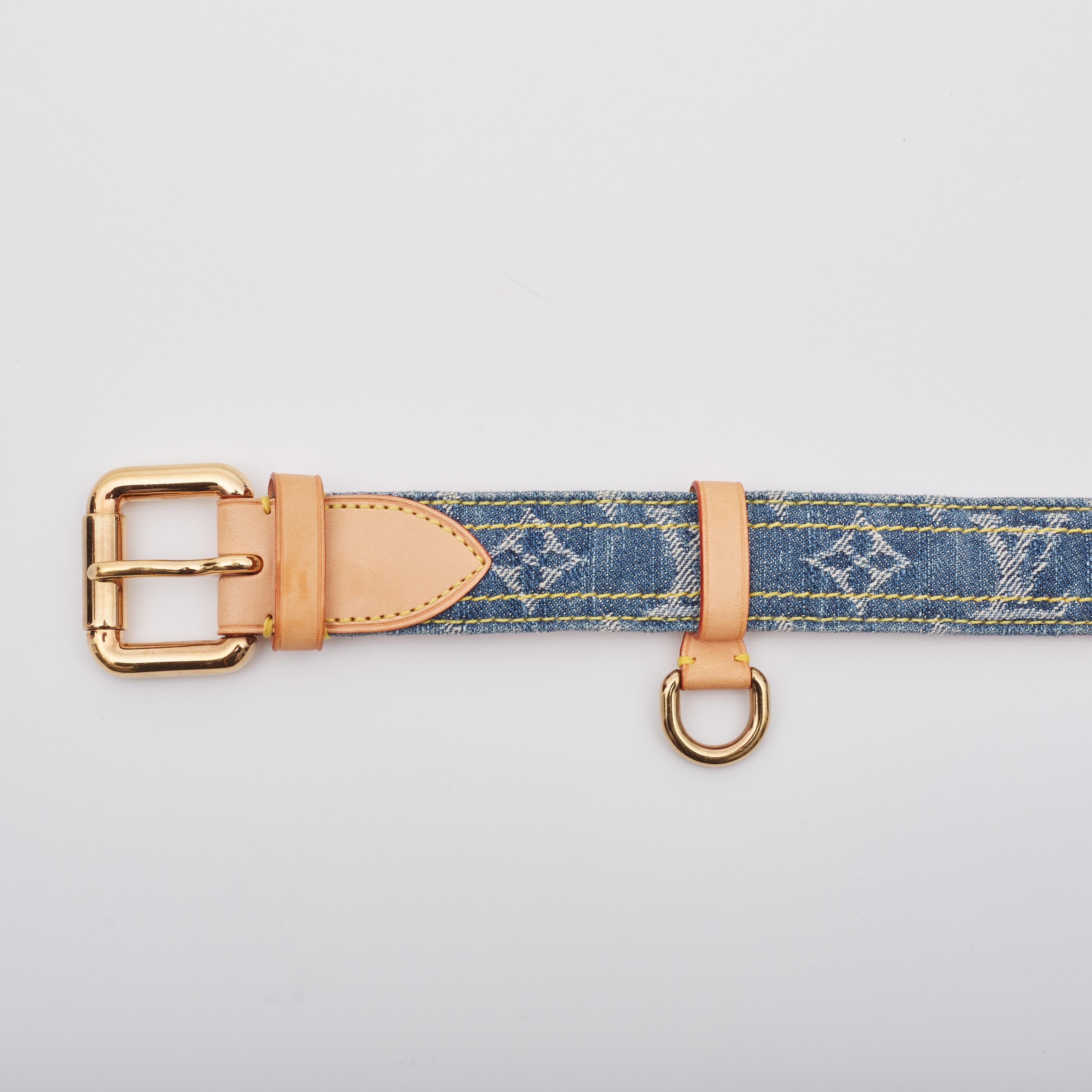 Beige Louis Vuitton Monogram Blue Denim Belt (80/32)