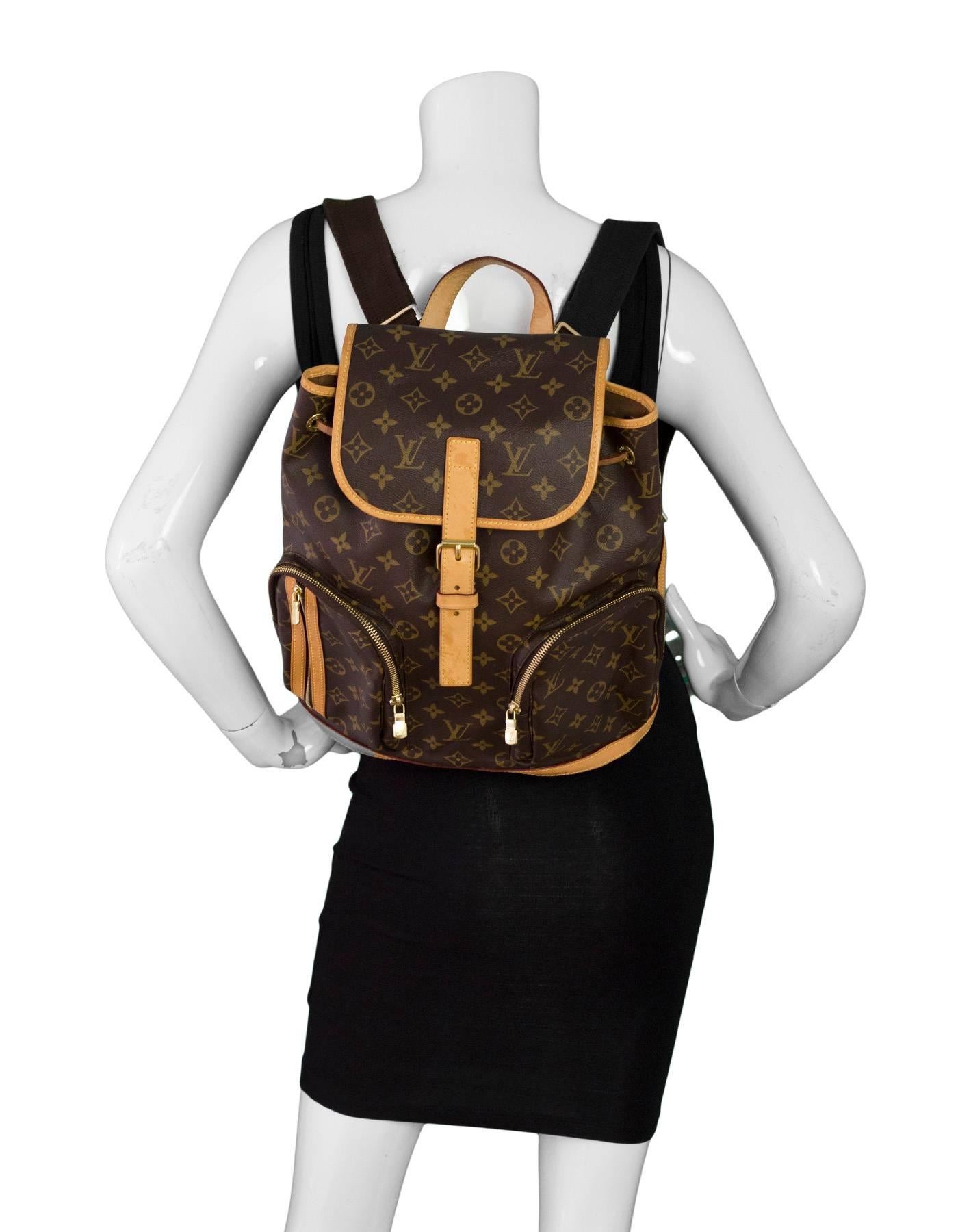 Louis Vuitton Monogram Bosphore Backpack

Made In: France
Year of Production: 2015
Color: Brown
Hardware: Goldtone
Materials: Coated canvas, vachetta leather
Lining: Brown canvas
Closure/Opening: Drawstring and flap top with buckle and notch