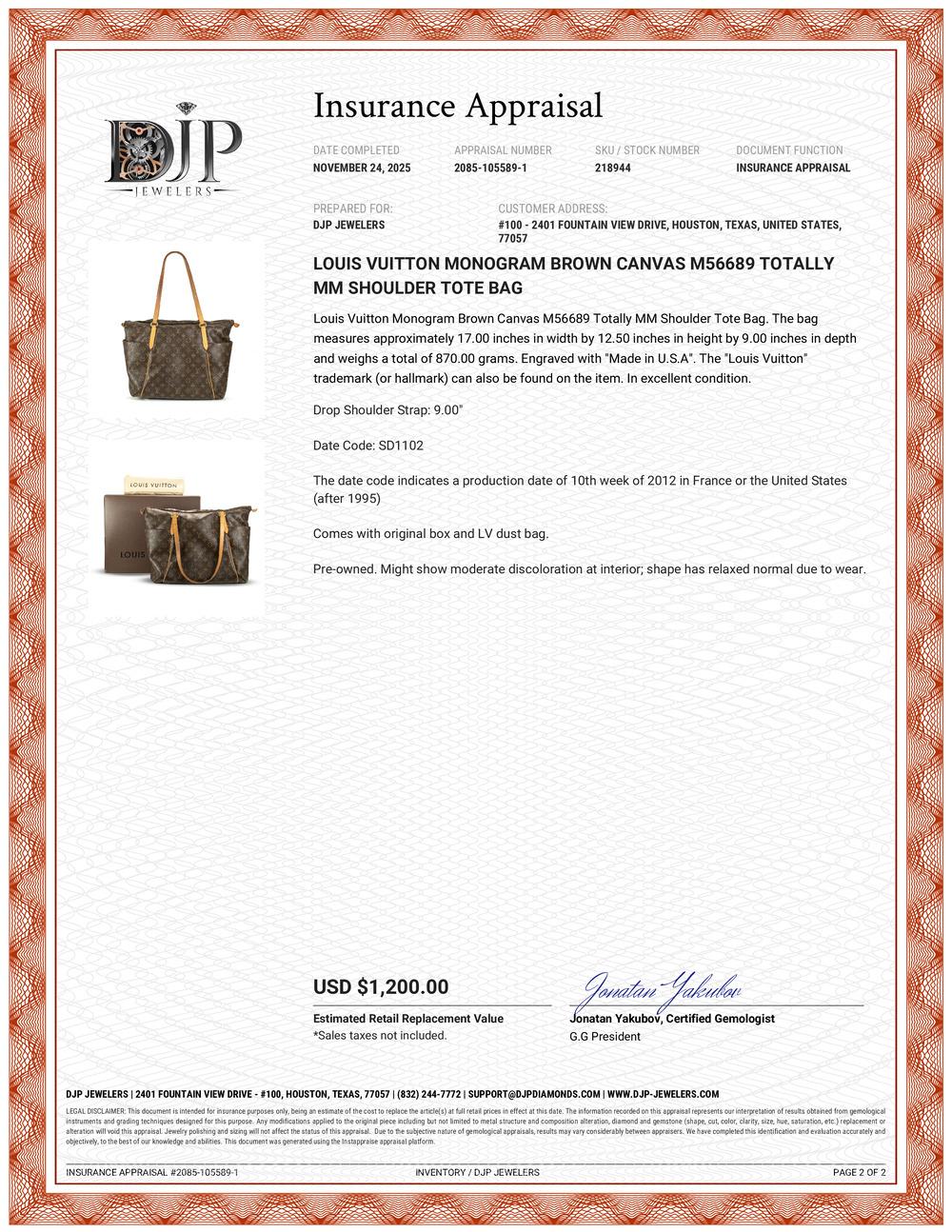 Louis Vuitton Monogram Brown Canvas M56689 Totally MM Shoulder Tote Bag en vente 6