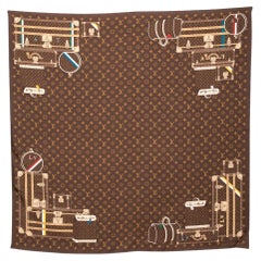 Louis Vuitton - Echarpe carrée en soie Monogram Brown Trunks