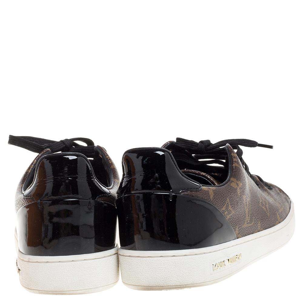 Louis Vuitton Monogram Canvas and Black Patent Leather Frontrow Low Top Sneakers In Good Condition In Dubai, Al Qouz 2