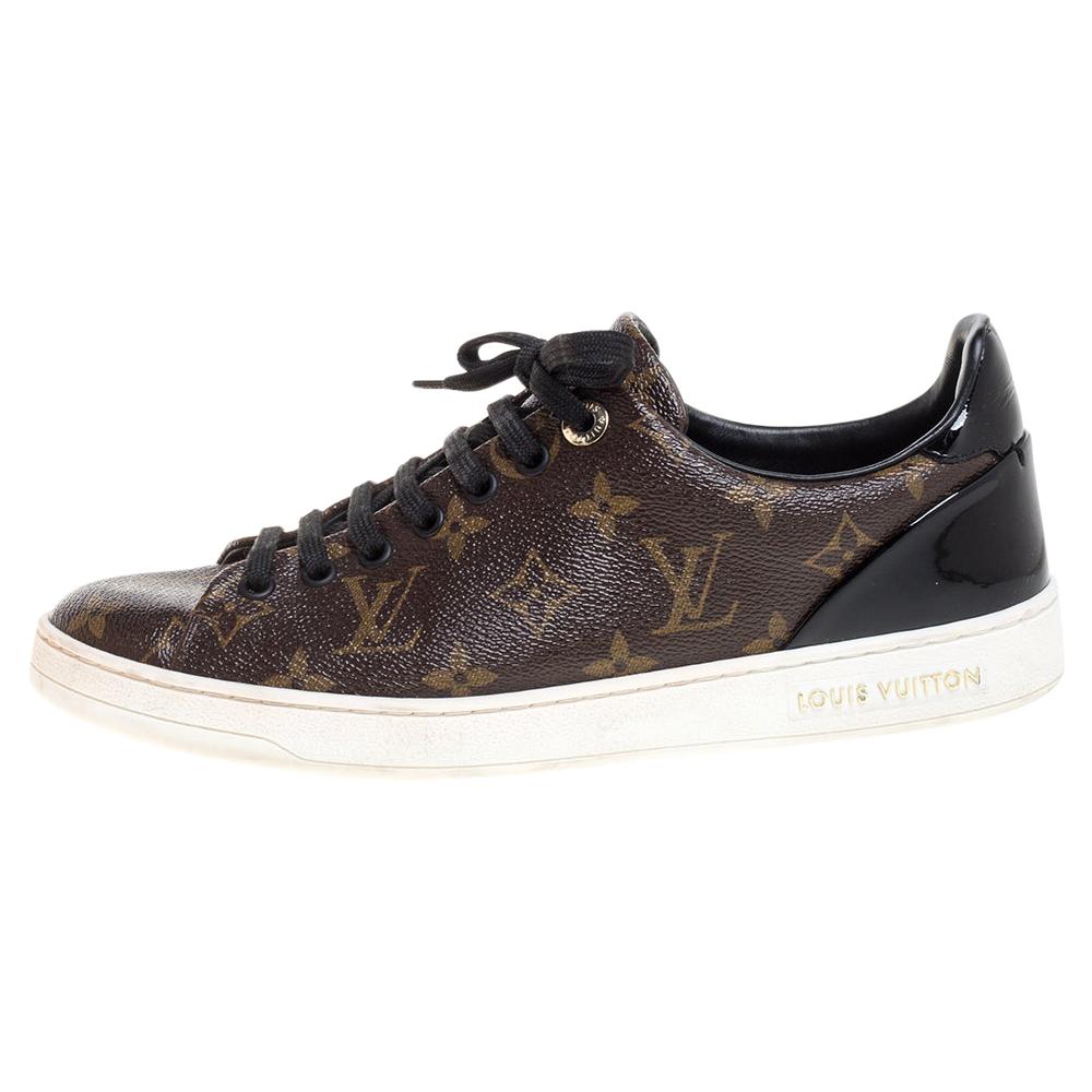 Louis Vuitton Monogram Canvas and Black Patent Leather Frontrow Low Top Sneakers
