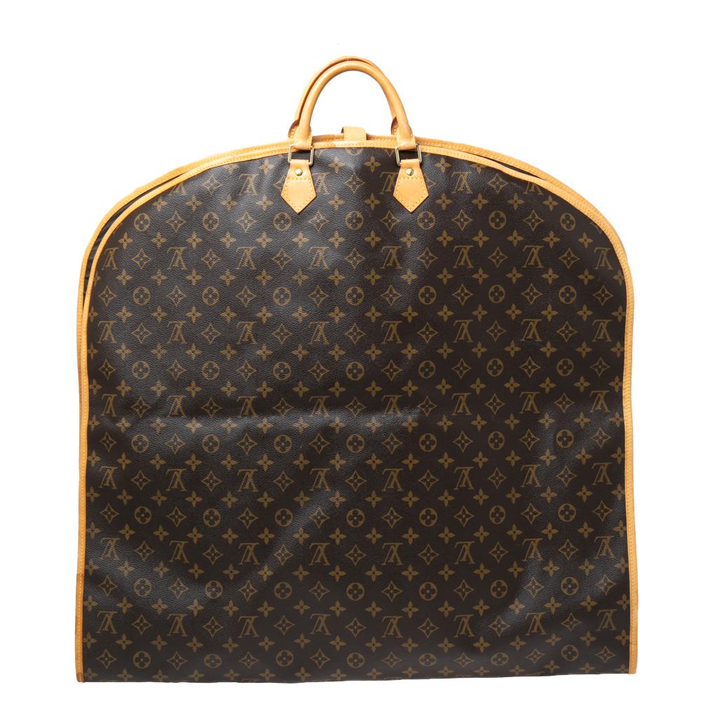 Louis Vuitton assists you in making travel easy by extending this stylish and super functional garment cover. A gift for jet-setting people, the cover is crafted from signature monogram-coated canvas and leather trims. The cover consists of a hook