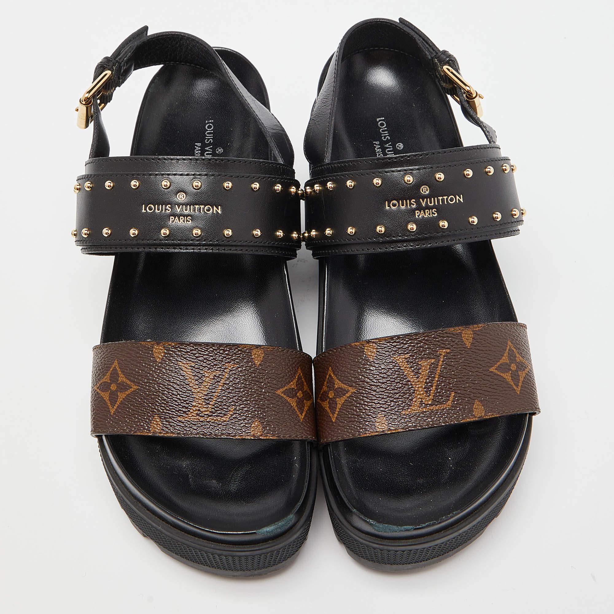 Women's Louis Vuitton Monogram Canvas and Leather Laureate Platform Sandals Size 36.5