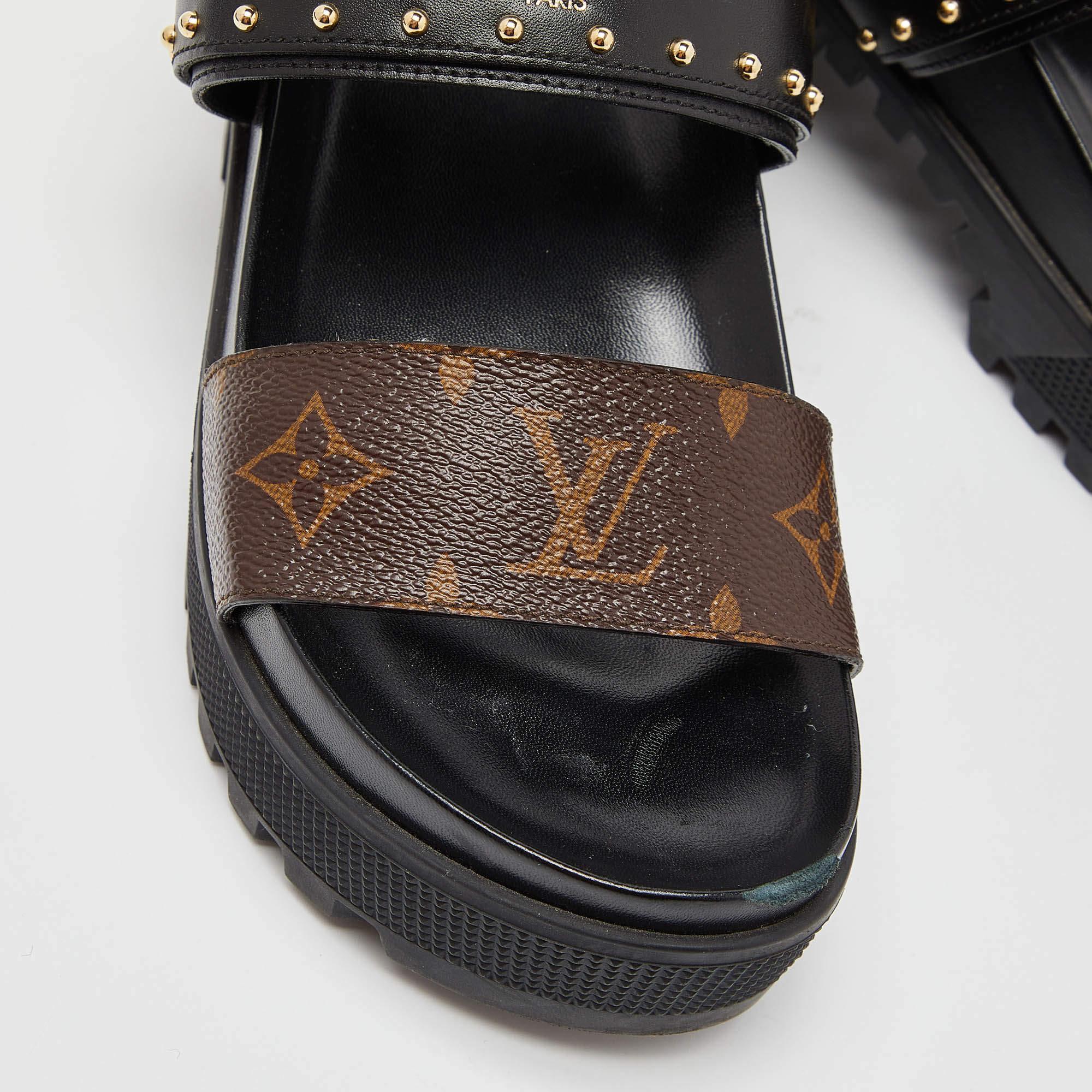 Louis Vuitton Monogram Canvas and Leather Laureate Platform Sandals Size 36.5 1