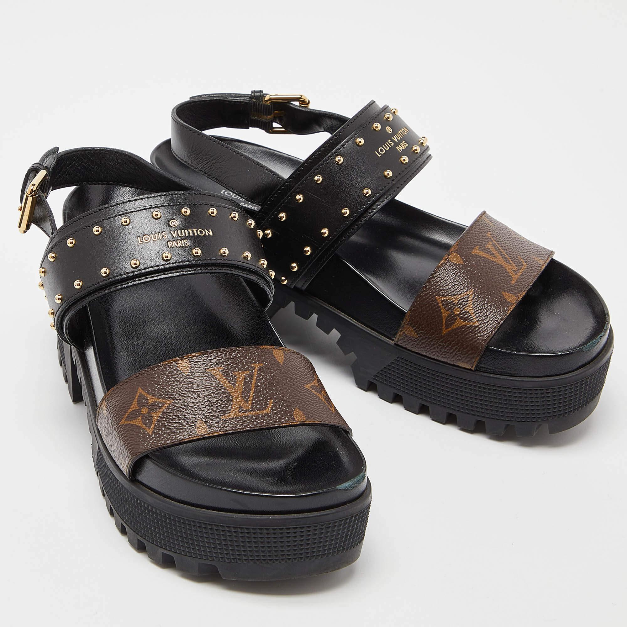 Louis Vuitton Monogram Canvas and Leather Laureate Platform Sandals Size 36.5 2