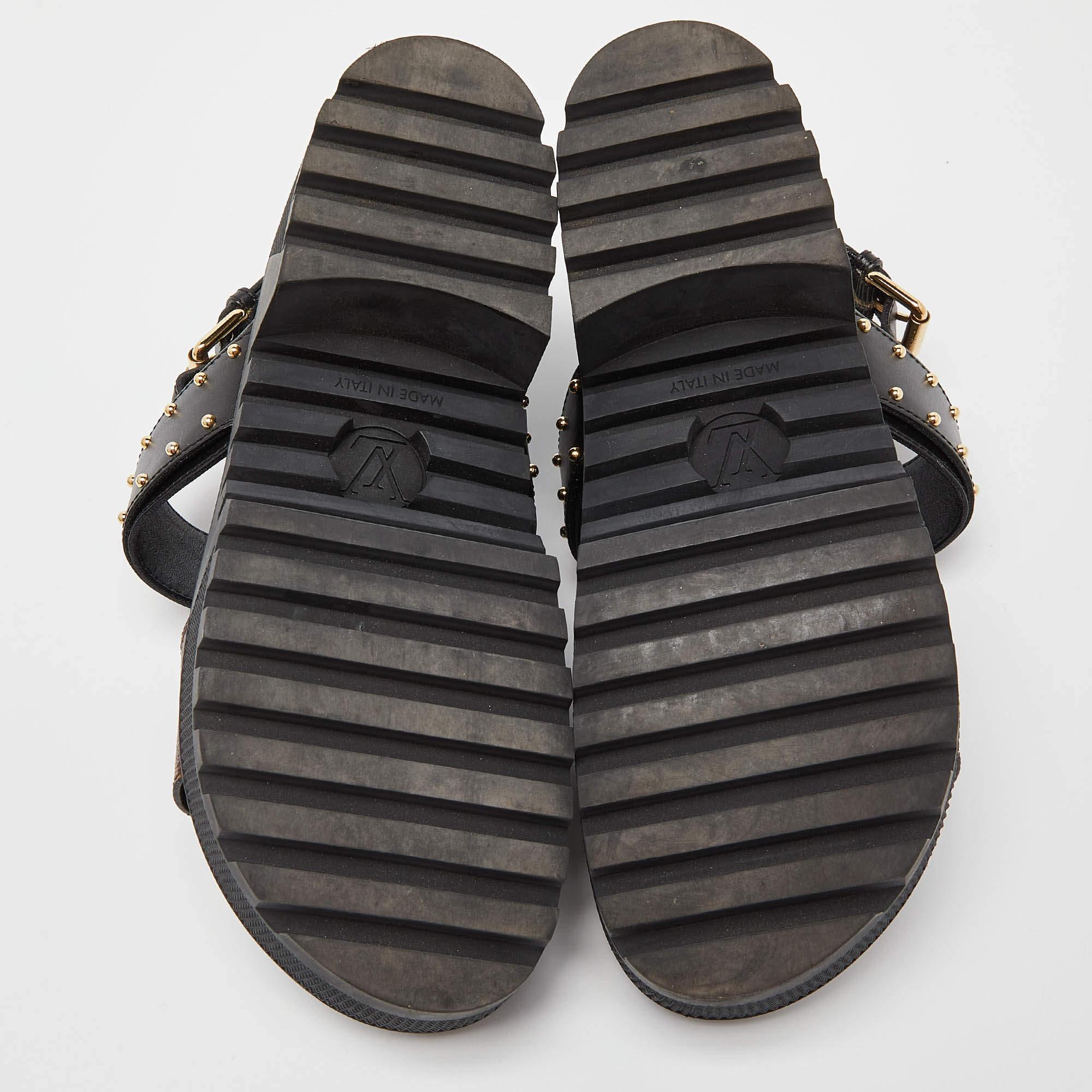 Louis Vuitton Monogram Canvas and Leather Laureate Platform Sandals Size 36.5 4