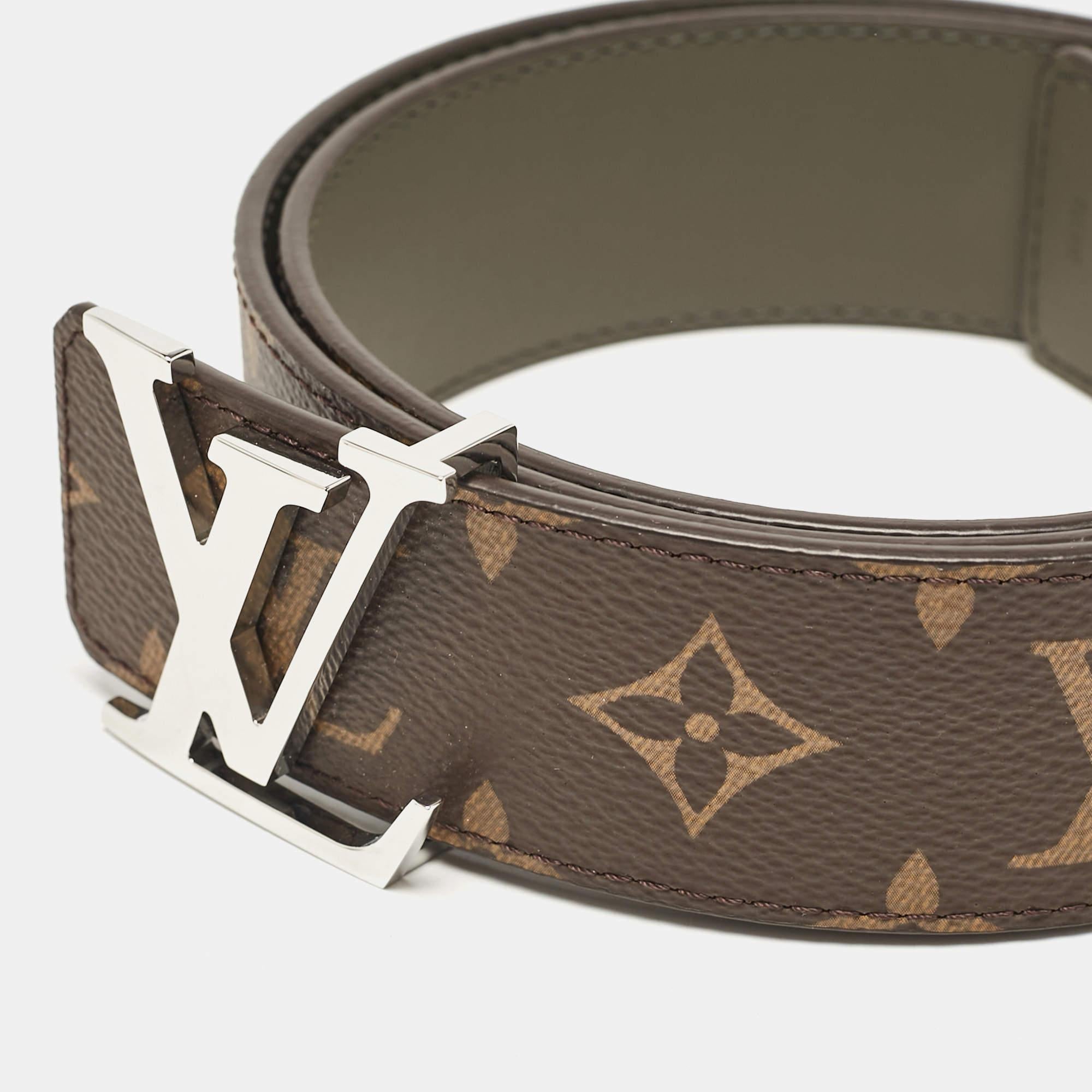 Gray Louis Vuitton Monogram Canvas and Leather LV Initiales Reversible Belt 85 CM For Sale