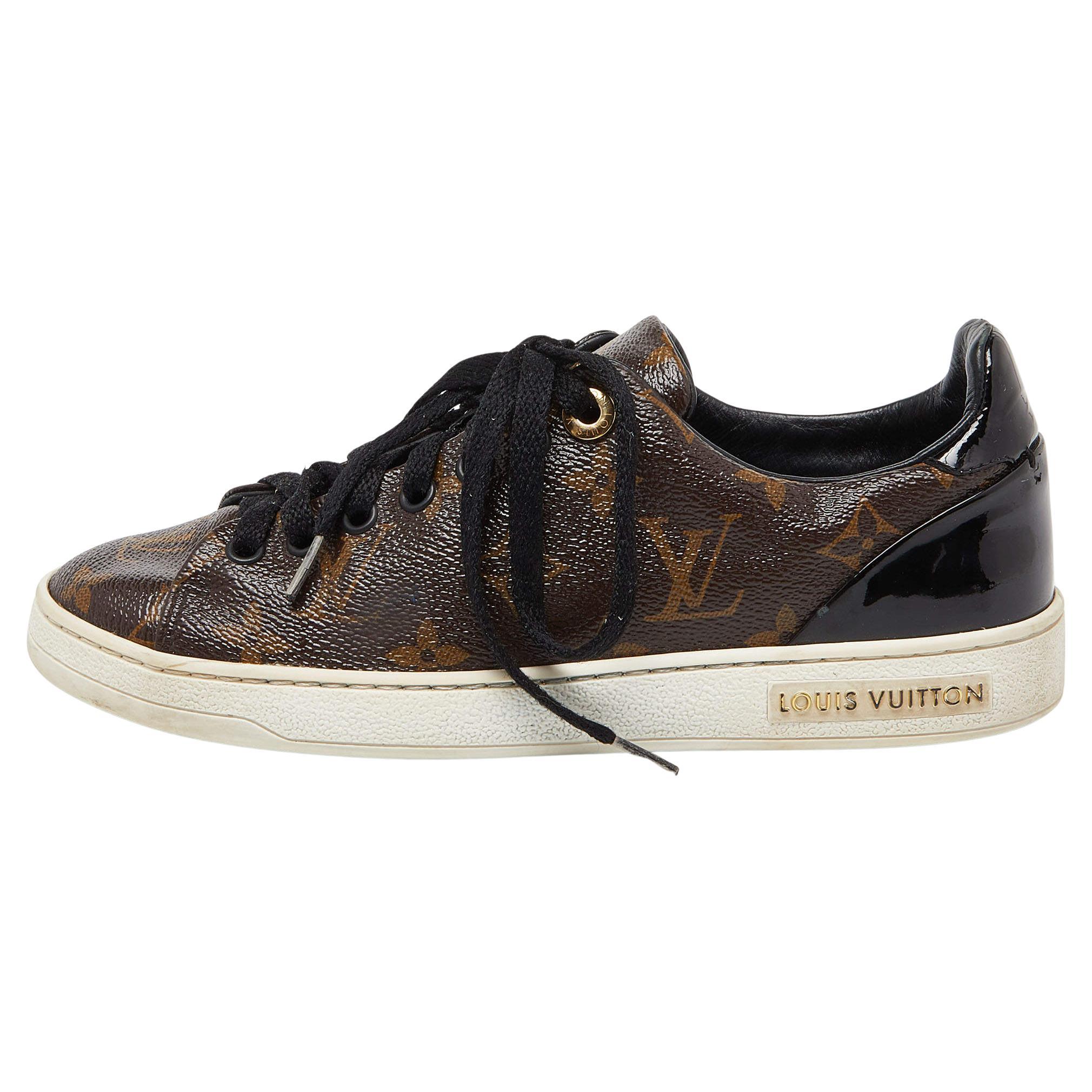 Louis Vuitton Monogram Canvas and Patent Leather Frontrow Sneakers Size 36 For Sale