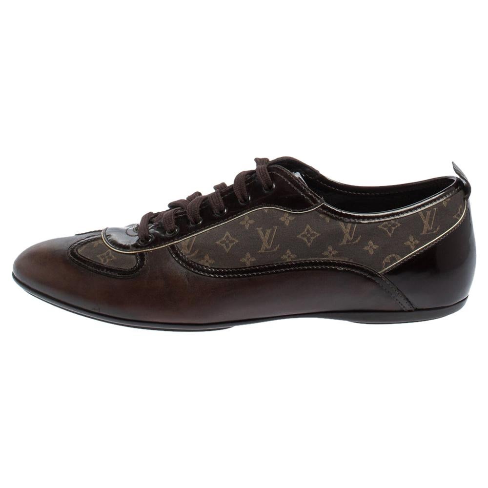 Louis Vuitton Monogram Canvas and Patent Leather Lace Up Sneakers Size 39