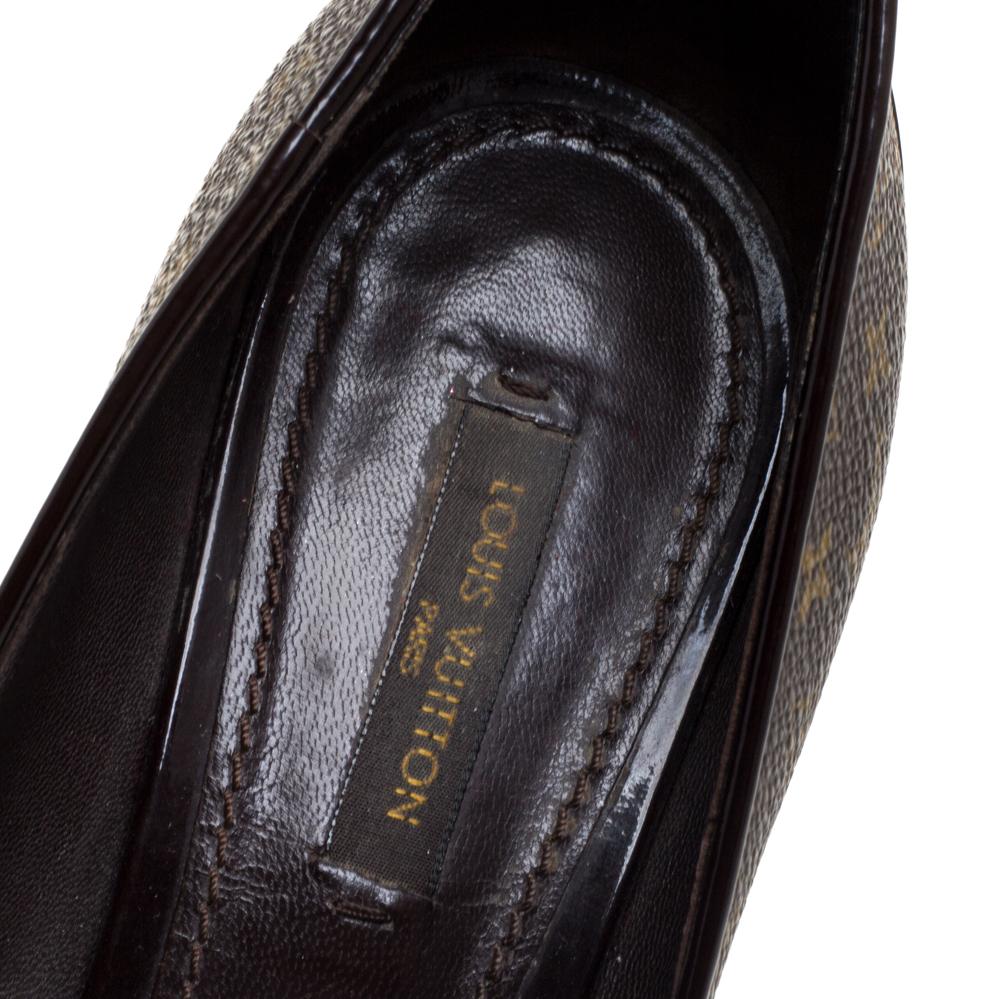Louis Vuitton Monogram Canvas And Patent Leather Peep Toe Pumps Size 37 1