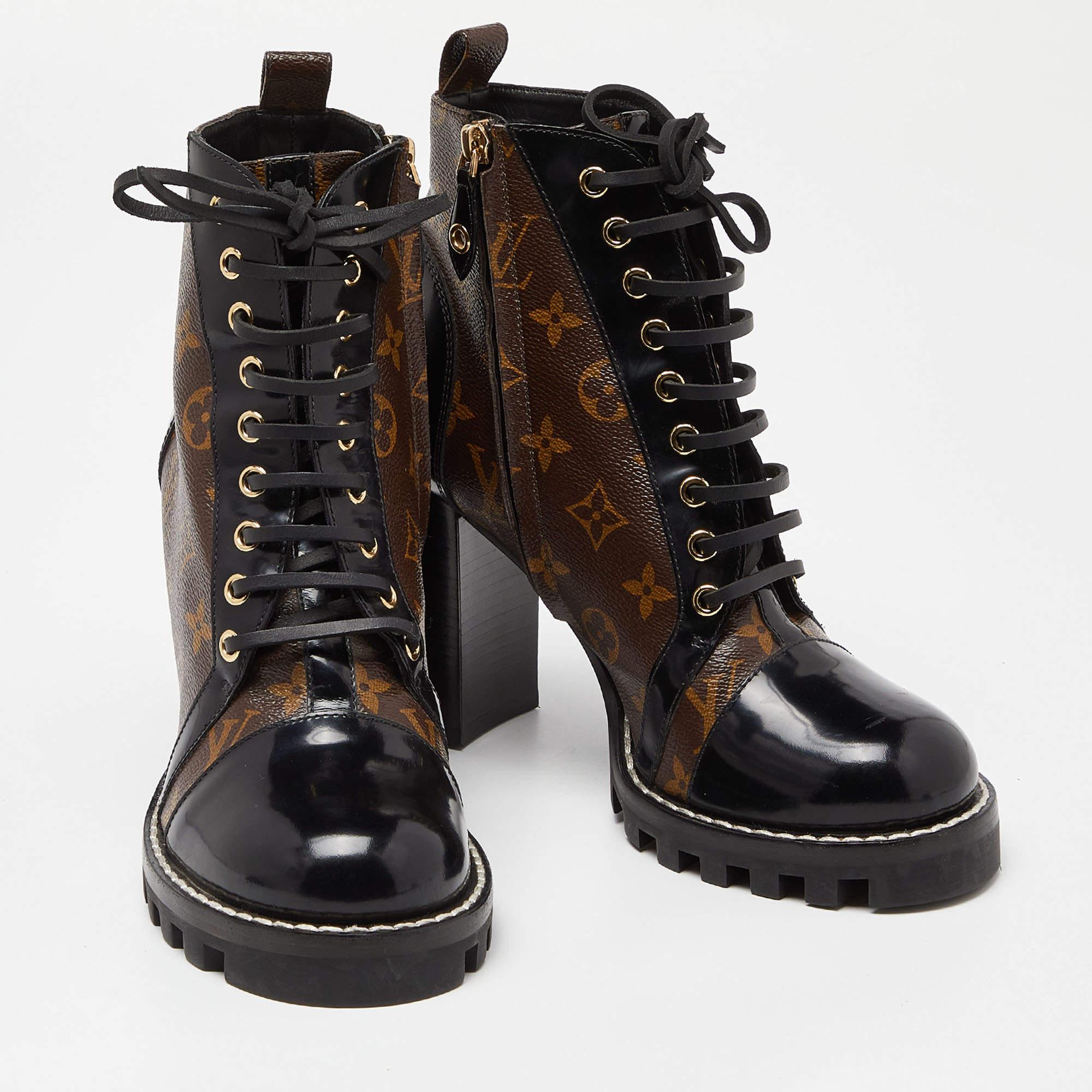 Women's Louis Vuitton Monogram Canvas And Patent Leather Star Trail Ankle Boot Size 40 For Sale