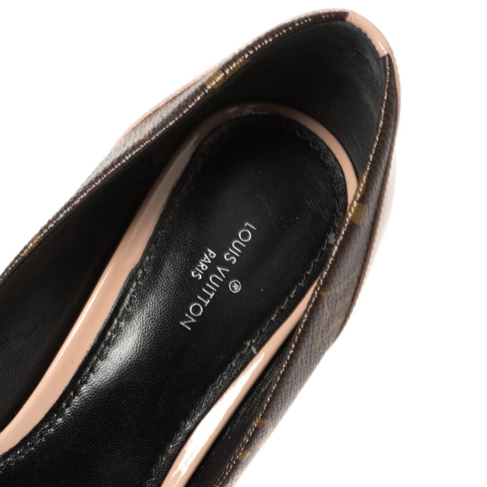 Black Louis Vuitton Monogram Canvas and Vernis Leather Cherie Pumps Size 38.5