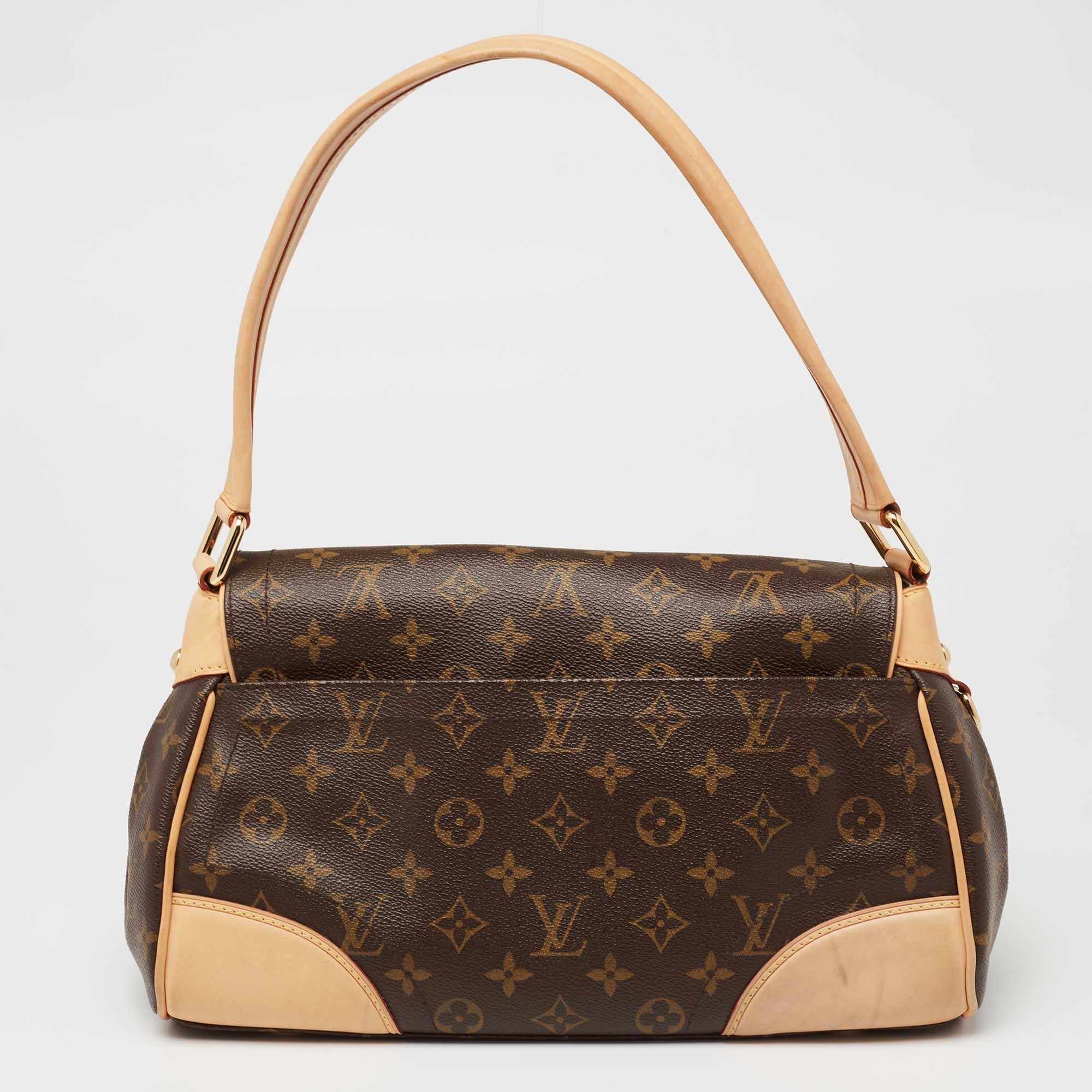 Incorporate luxury and sophistication into your everyday style with this Louis Vuitton Beverly bag. Named after Beverly Hills in LA, this bag is crafted from the signature monogram canvas with leather trims. The branded lock closure on the front