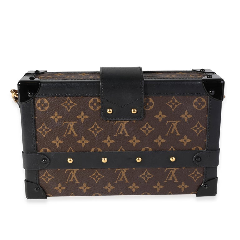 Louis Vuitton Monogram Canvas & Black Calfskin Petite Malle In Excellent Condition For Sale In New York, NY