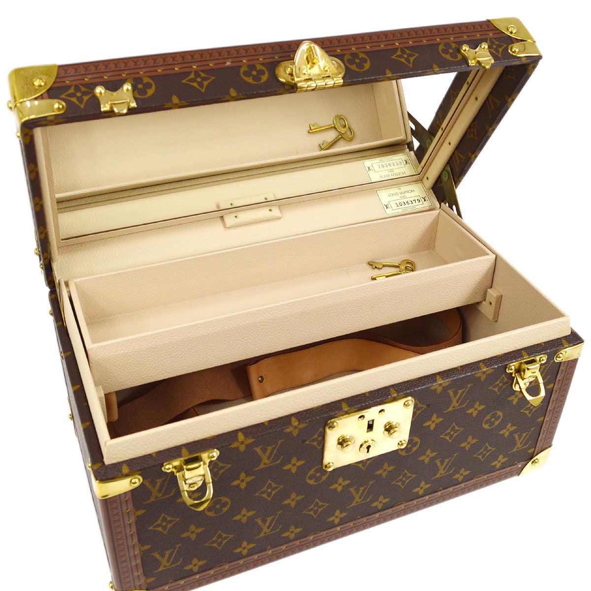 Brown LOUIS VUITTON Monogram Canvas Boite Gold Trim Travel Cosmetic Vanity Trunk Case  For Sale