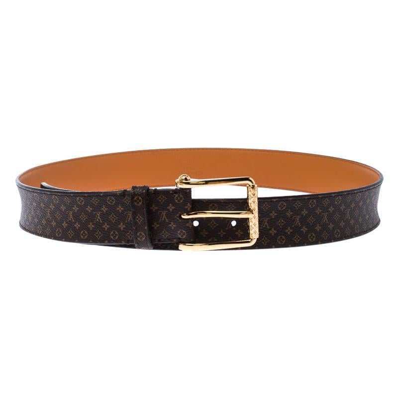 Louis Vuitton Ebene Monogram Mini Lin Canvas Buckle Belt 90CM For Sale