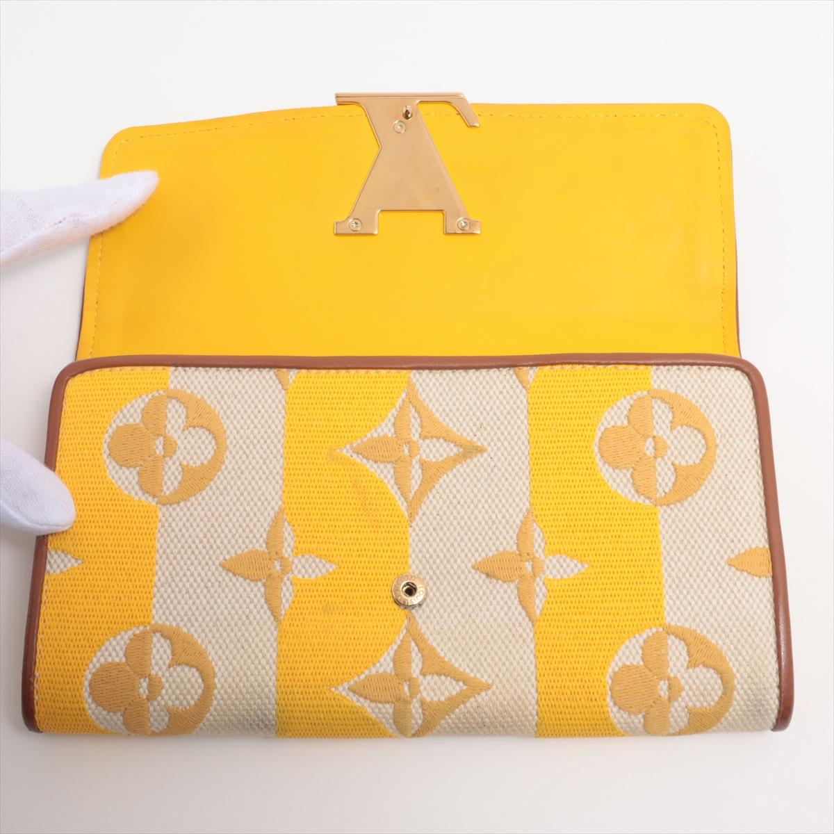 Women's Louis Vuitton Monogram Canvas Capucine Wallet Stripe Yellow Beige For Sale
