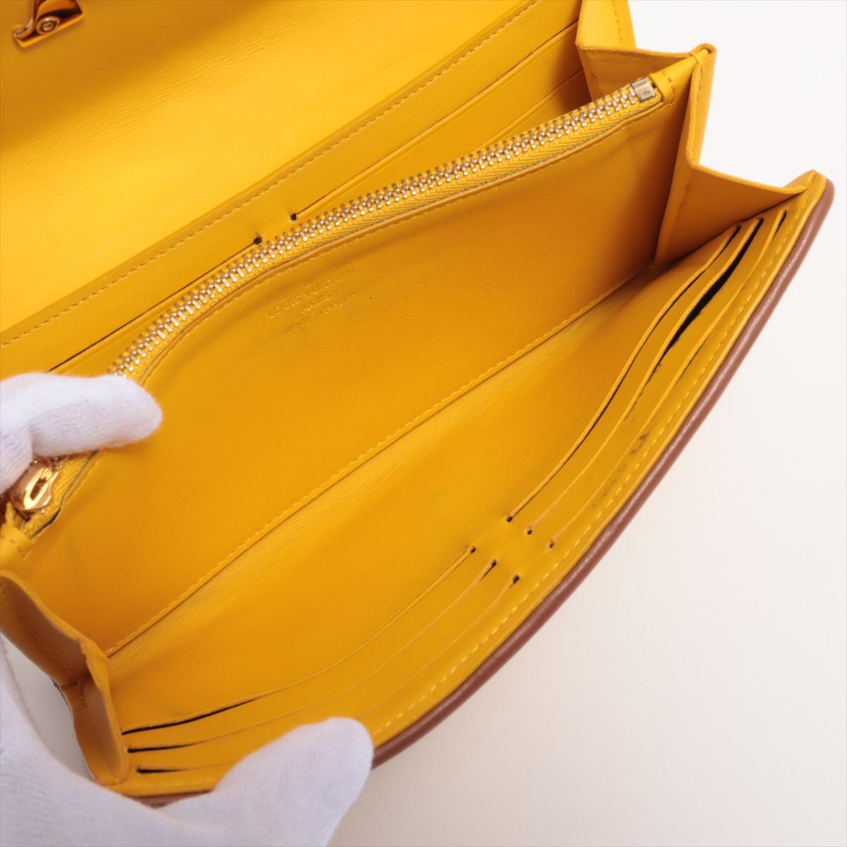 Louis Vuitton Monogram Canvas Capucine Wallet Stripe Yellow Beige For Sale 3