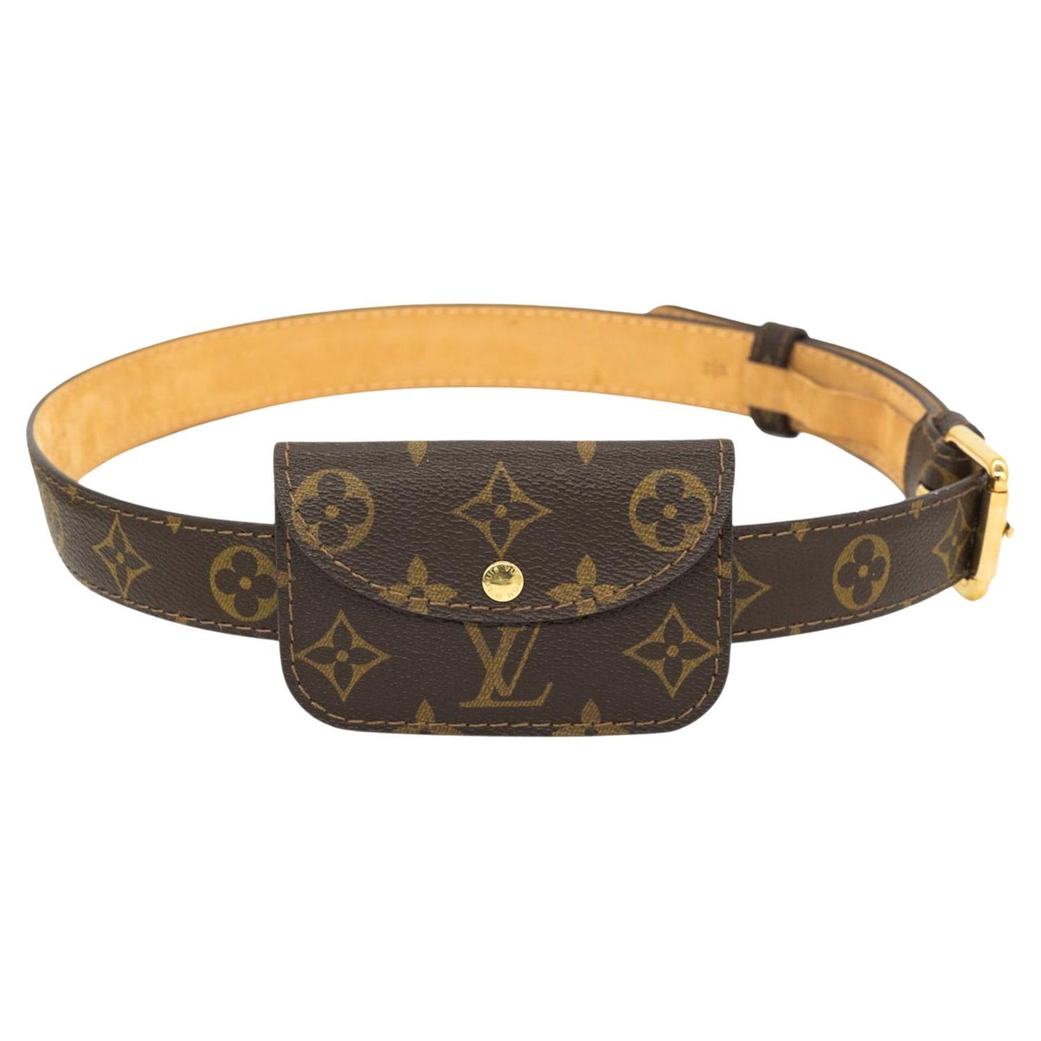Louis Vuitton Brown Monogram Canvas Logo Buckle Belt Size 85/34 For Sale at  1stDibs