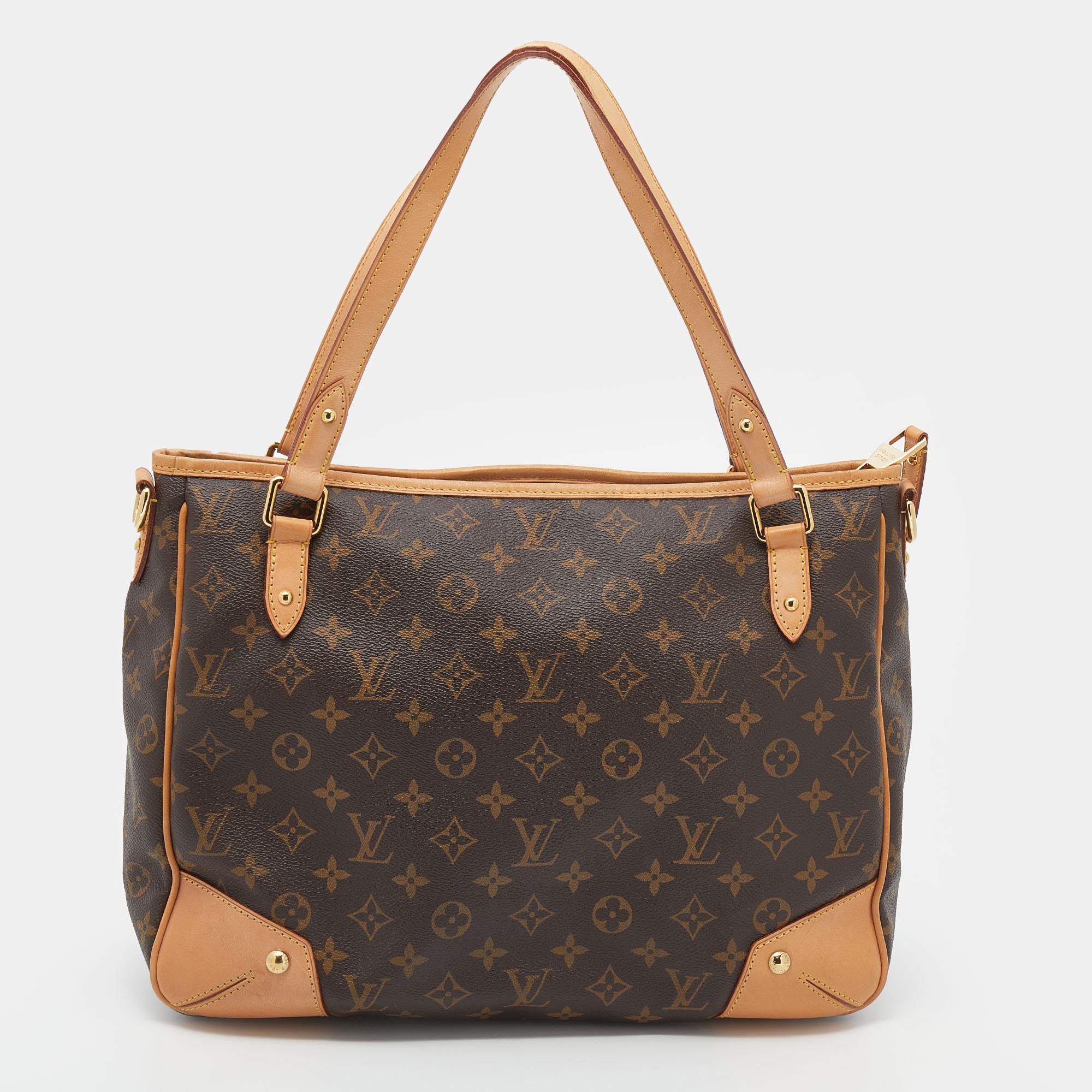 Louis Vuitton's handbags are popular owing to their high style and functionality. This Estrela bag, like all the other handbags, is durable and chic. Crafted from Monogram canvas and leather trims, the bag comes with two flat top handles and a
