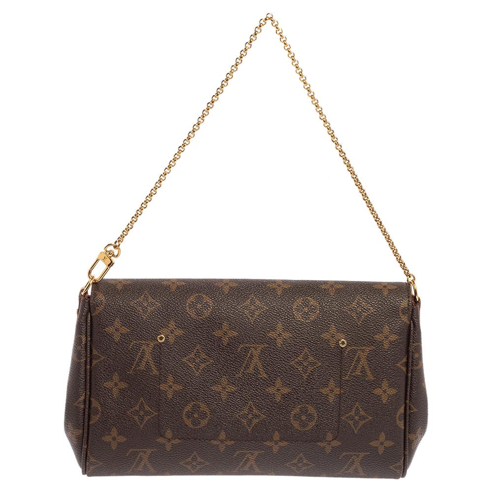 Louis Vuitton's handbags are popular owing to their high style and functionality. This Favorite Bag, like all the other handbags, is durable and stylish. Crafted from Monogram canvas, the bag comes with a flap that opens to reveal a canvas interior