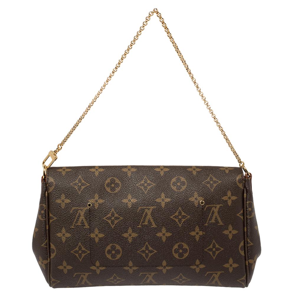 Louis Vuitton's handbags are popular owing to their high style and functionality. This Favorite bag, like all the other handbags, is durable and stylish. Crafted from monogram-coated canvas, the bag comes with a flap that opens to reveal a canvas