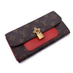 Louis Vuitton Monogram Canvas Flower Lock Long Wallet Red