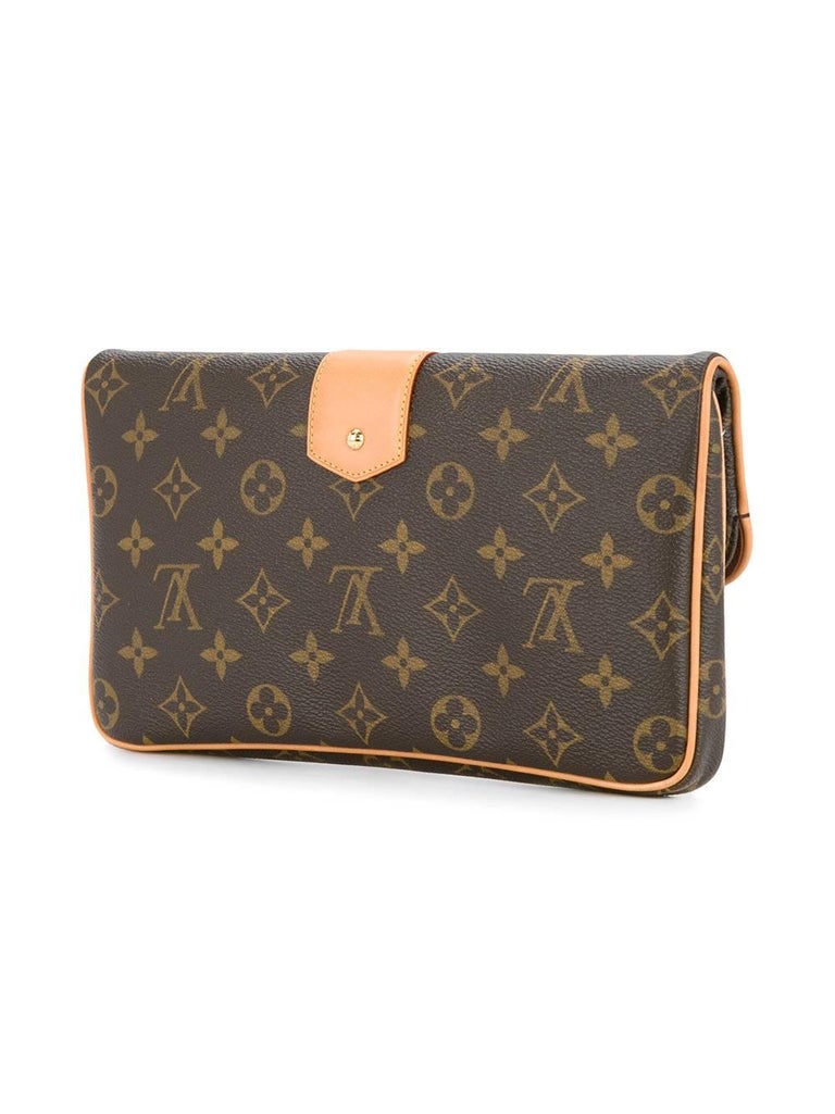 Louis Vuitton Monogram Canvas Gold Evening Clutch Foldover Flap Bag in Box For Sale at 1stdibs